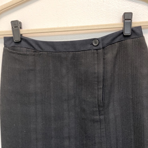 Mayle Black Tonal Striped At-the-Knee Skirt with Silk Insert Kick Pleat - Picture 2 of 9